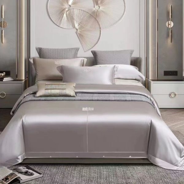 8pcs Cotton/silk duvet set- duvet, bedsheet, 4 pillow case 2 jumbo throwpillows