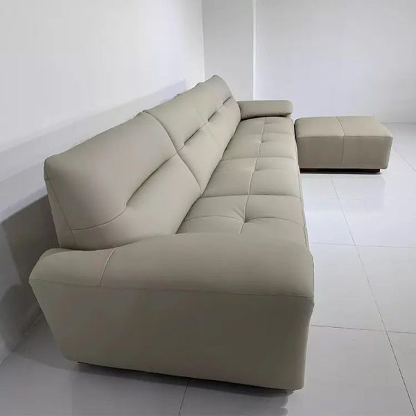 5 Seater Genuine leather sofa with recliner (only first seat on the right reclines) Color- Teal Grey 3.34metres