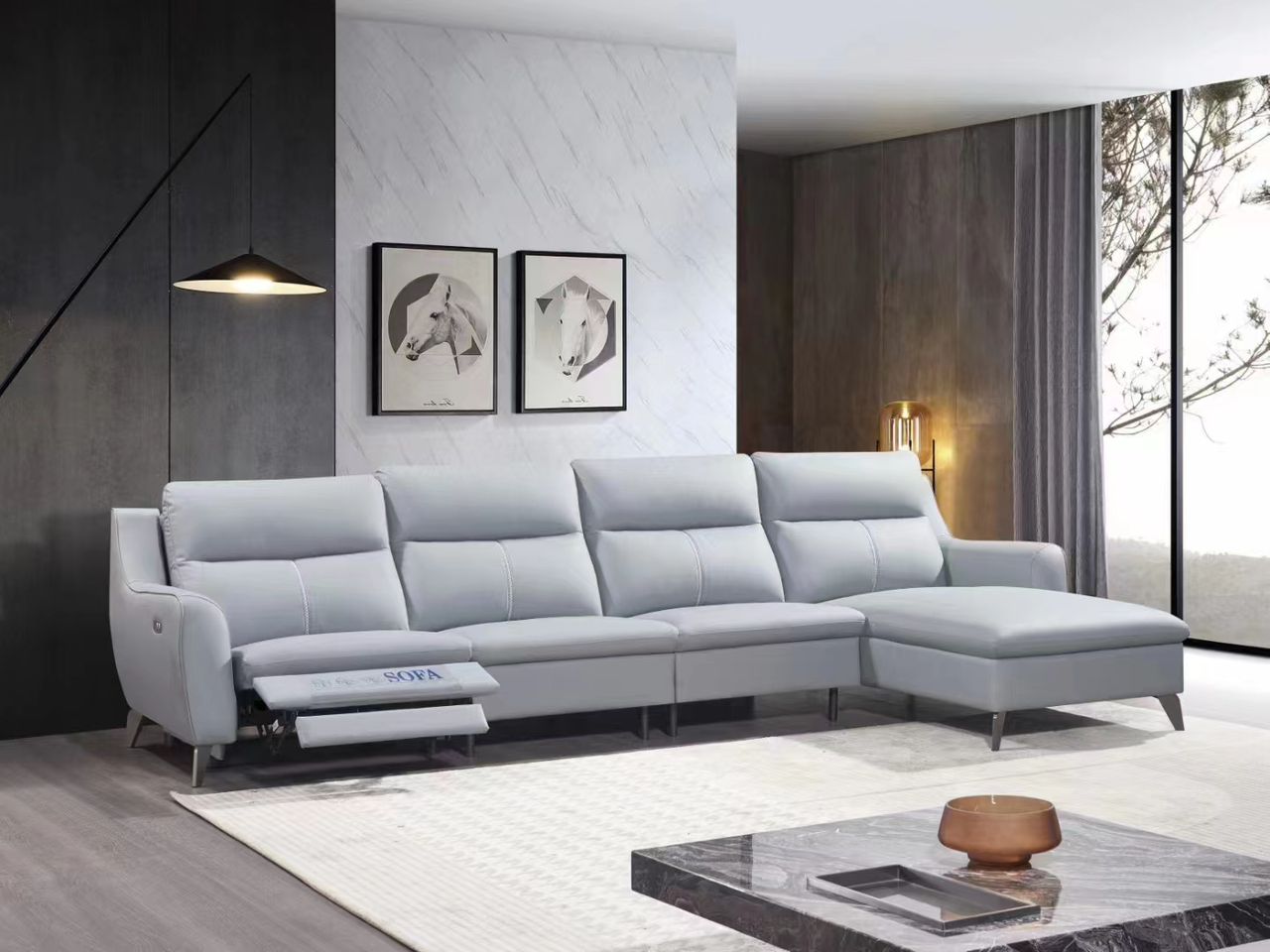 5 Seater Genuine leather sofa with recliner 5 Seater Genuine leather sofa with recliner (only first seat on the right reclines) 3.34metres - Image 2