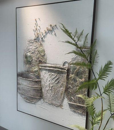 Jade Stone inspired oil painting on premium canvas, framed in wood, measuring 100 x 140cm for modern interiors