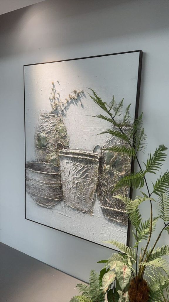 Jade Stone inspired oil painting on premium canvas, framed in wood, measuring 100 x 140cm for modern interiors