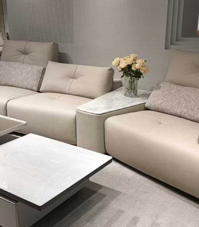 Luxurious 5-Seater Premium Leather Sectional Sofa with Ottoman, 3.7m wide, modern leather sofa by Teg Interiors
