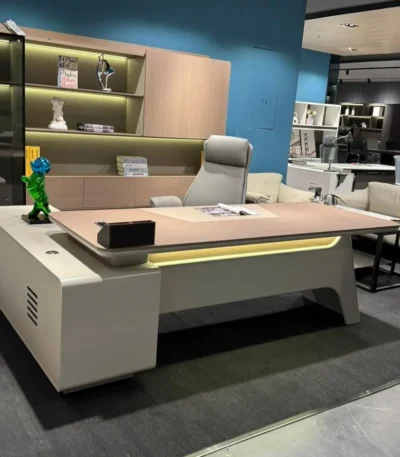 Modern executive desk with 2.6 metre workspace and 2.8 metre storage cabinet for office use