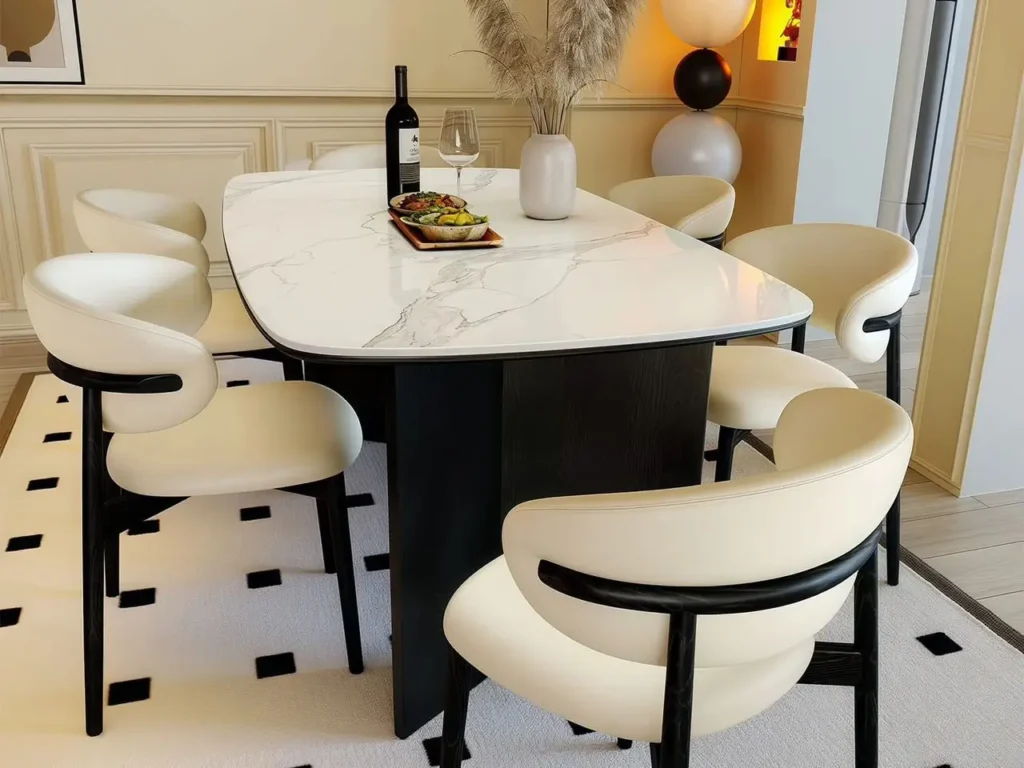 Modern 6 seater dining set with elegant table and comfortable chairs